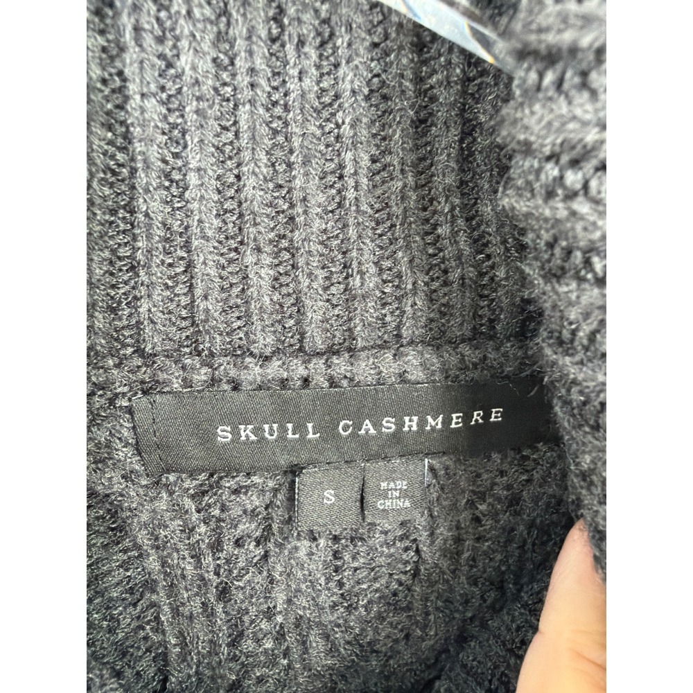 Skull Cashmere Charcoal Grey Cable Knit Turtleneck Sweater T45544 Mens S - Picture 3 of 6